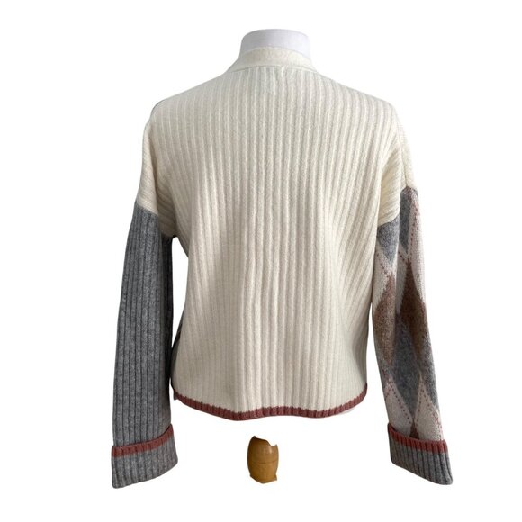 Vintage style Womens Argyle oversized crop Cardigan Sweater V-Neck Button-Up XS - Picture 5 of 16